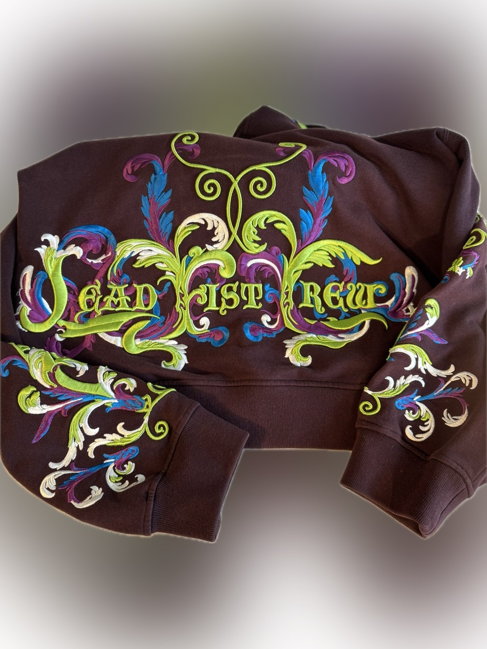 Artful Dodger Y2K Elaborately Embroidered Purple Hoodie 2XL Full Zip Graphic. - Picture 2 of 9